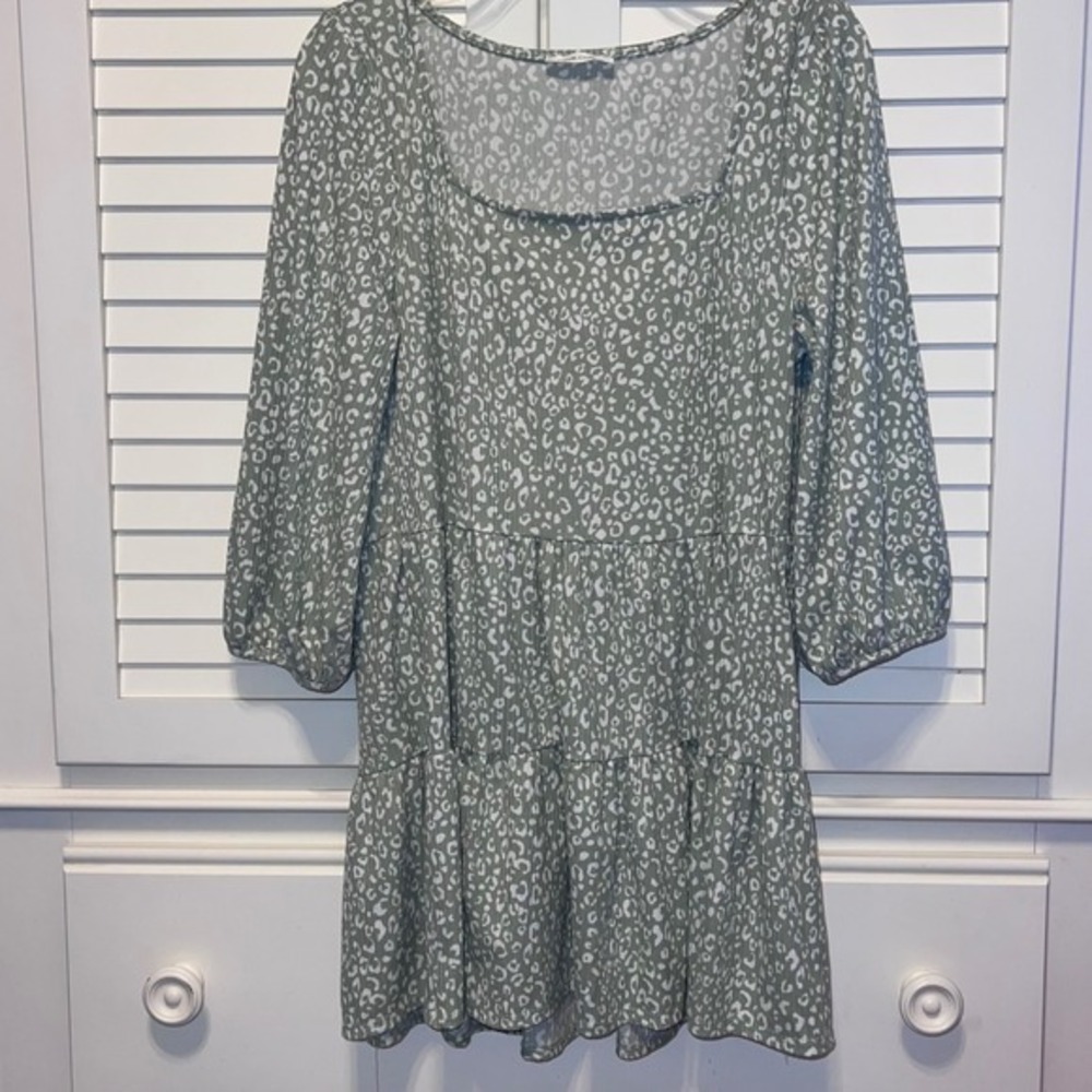 Leopard animal print Babydoll Mini Dress‎ L,